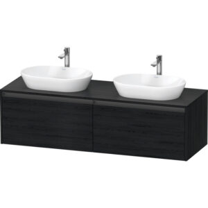 duravit ketho 2 wastafelonderbouwkast incl. consoleplaat met 2 laden voor dubbele waskommen 160x55x45.9cm met handgrepen antraciet eiken zwart mat sw772846