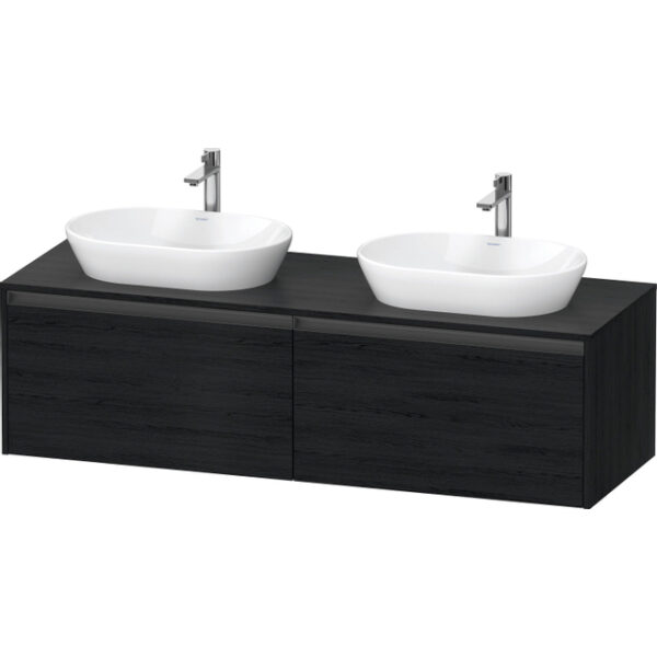 duravit ketho 2 wastafelonderbouwkast incl. consoleplaat met 2 laden voor dubbele waskommen 160x55x45.9cm met handgrepen antraciet eiken zwart mat sw772846