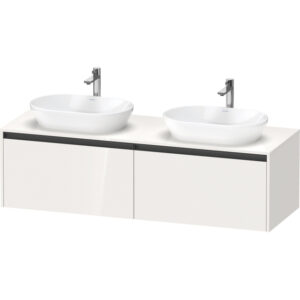 Duravit Ketho 2 wastafelonderbouwkast incl. consoleplaat met 2 laden voor dubbele waskommen 160x55x45.9cm met handgrepen antraciet hoogglans wit K24889B22220000