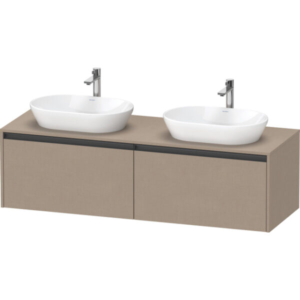 Duravit Ketho 2 wastafelonderbouwkast incl. consoleplaat met 2 laden voor dubbele waskommen 160x55x45.9cm met handgrepen antraciet Linnen mat K24889B75750000