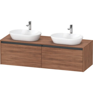 duravit ketho 2 wastafelonderbouwkast incl. consoleplaat met 2 laden voor dubbele waskommen 160x55x45.9cm met handgrepen antraciet noten mat sw772403