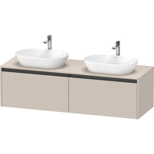 duravit ketho 2 wastafelonderbouwkast incl. consoleplaat met 2 laden voor dubbele waskommen 160x55x45.9cm met handgrepen antraciet taupe mat sw771865