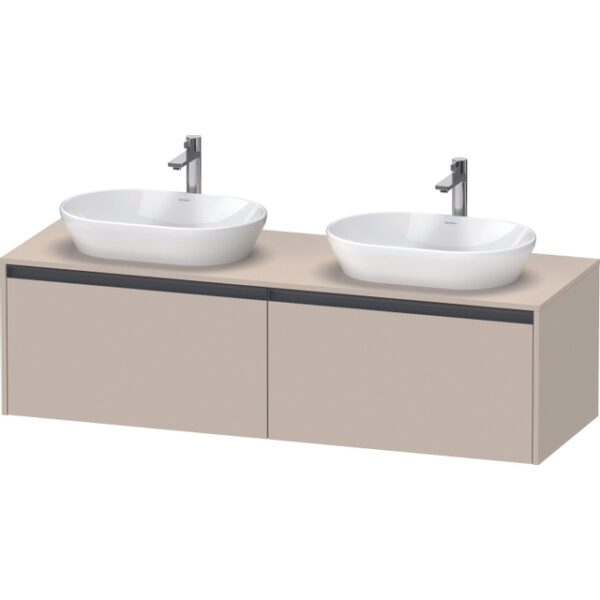 duravit ketho 2 wastafelonderbouwkast incl. consoleplaat met 2 laden voor dubbele waskommen 160x55x45.9cm met handgrepen antraciet taupe supermat sw773115