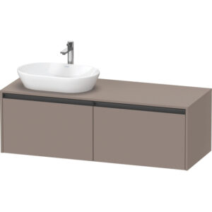 Duravit Ketho 2 wastafelonderbouwkast incl. consoleplaat met 2 laden voor waskom links 140x55x45.9cm met handgrepen antraciet basalt mat K24888L43430000