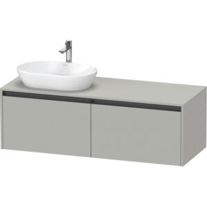 Duravit Ketho 2 wastafelonderbouwkast incl. consoleplaat met 2 laden voor waskom links 140x55x45.9cm met handgrepen antraciet betongrijs mat K24888L07070000