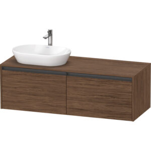 Duravit Ketho 2 wastafelonderbouwkast incl. consoleplaat met 2 laden voor waskom links 140x55x45.9cm met handgrepen antraciet donker noten mat K24888L21210000