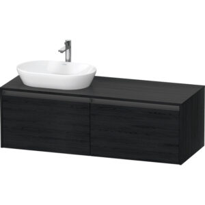 duravit ketho 2 wastafelonderbouwkast incl. consoleplaat met 2 laden voor waskom links 140x55x45.9cm met handgrepen antraciet eiken zwart mat sw772831