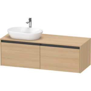 duravit ketho 2 wastafelonderbouwkast incl. consoleplaat met 2 laden voor waskom links 140x55x45.9cm met handgrepen antraciet natuur eiken mat sw772771