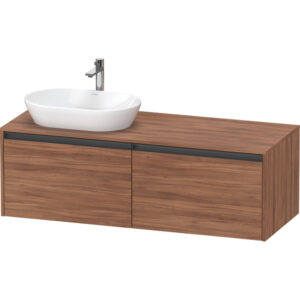 duravit ketho 2 wastafelonderbouwkast incl. consoleplaat met 2 laden voor waskom links 140x55x45.9cm met handgrepen antraciet noten mat sw772053