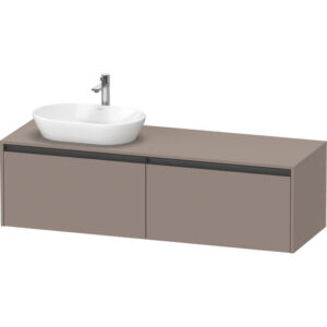 Duravit Ketho 2 wastafelonderbouwkast incl. consoleplaat met 2 laden voor waskom links 160x55x45.9cm met handgrepen antraciet basalt mat K24889L43430000