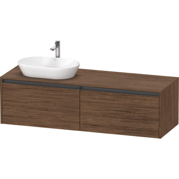 Duravit Ketho 2 wastafelonderbouwkast incl. consoleplaat met 2 laden voor waskom links 160x55x45.9cm met handgrepen antraciet donker noten mat K24889L21210000