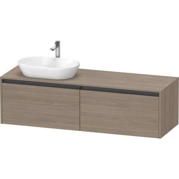 Duravit Ketho 2 wastafelonderbouwkast incl. consoleplaat met 2 laden voor waskom links 160x55x45.9cm met handgrepen antraciet eiken terra mat K24889L35350000