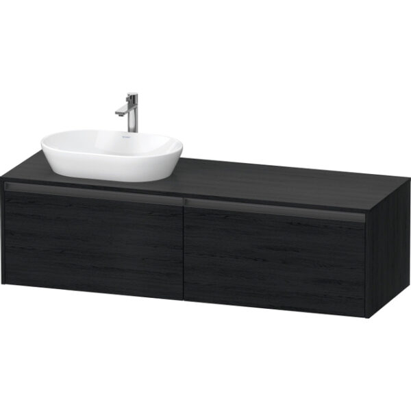 duravit ketho 2 wastafelonderbouwkast incl. consoleplaat met 2 laden voor waskom links 160x55x45.9cm met handgrepen antraciet eiken zwart mat sw772291