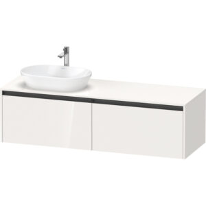 duravit ketho 2 wastafelonderbouwkast incl. consoleplaat met 2 laden voor waskom links 160x55x45.9cm met handgrepen antraciet hoogglans wit sw772354