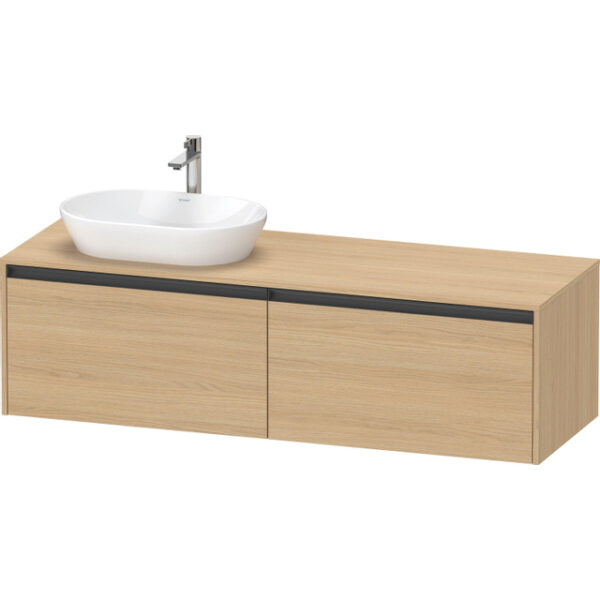 duravit ketho 2 wastafelonderbouwkast incl. consoleplaat met 2 laden voor waskom links 160x55x45.9cm met handgrepen antraciet natuur eiken mat sw772253