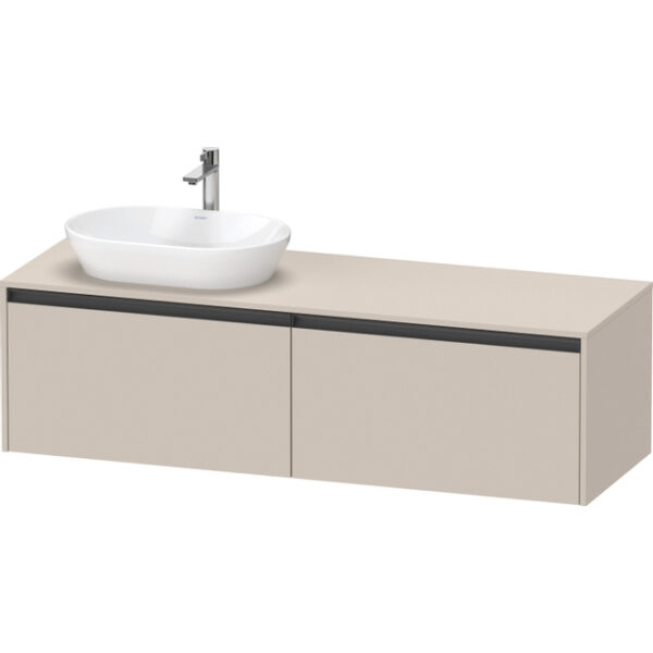 Duravit Ketho 2 wastafelonderbouwkast incl. consoleplaat met 2 laden voor waskom links 160x55x45.9cm met handgrepen antraciet taupe mat K24889L91910000