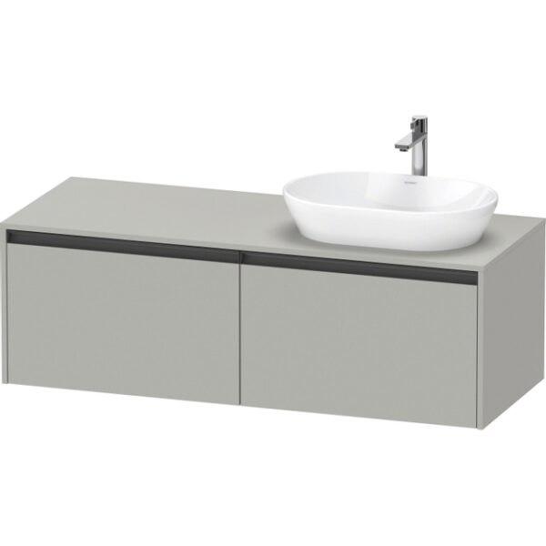 duravit ketho 2 wastafelonderbouwkast incl. consoleplaat met 2 laden voor waskom rechts 140x55x45.9cm met handgrepen antraciet betongrijs mat sw771977