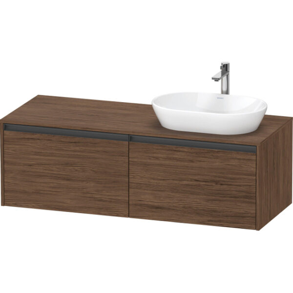 Duravit Ketho 2 wastafelonderbouwkast incl. consoleplaat met 2 laden voor waskom rechts 140x55x45.9cm met handgrepen antraciet donker noten mat K24888R21210000