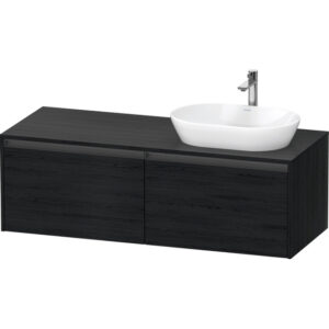 duravit ketho 2 wastafelonderbouwkast incl. consoleplaat met 2 laden voor waskom rechts 140x55x45.9cm met handgrepen antraciet eiken zwart mat sw772046