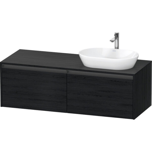 duravit ketho 2 wastafelonderbouwkast incl. consoleplaat met 2 laden voor waskom rechts 140x55x45.9cm met handgrepen antraciet eiken zwart mat sw772046