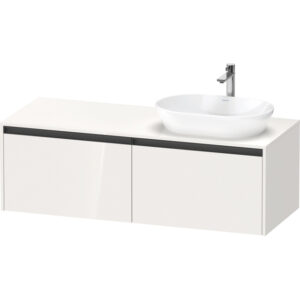 duravit ketho 2 wastafelonderbouwkast incl. consoleplaat met 2 laden voor waskom rechts 140x55x45.9cm met handgrepen antraciet hoogglans wit sw772916