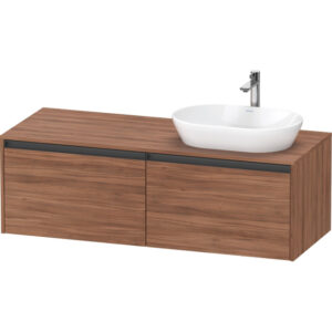 duravit ketho 2 wastafelonderbouwkast incl. consoleplaat met 2 laden voor waskom rechts 140x55x45.9cm met handgrepen antraciet noten mat sw773080