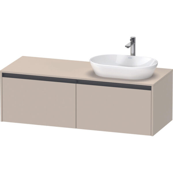 Duravit Ketho 2 wastafelonderbouwkast incl. consoleplaat met 2 laden voor waskom rechts 140x55x45.9cm met handgrepen antraciet taupe supermat K24888R83830000