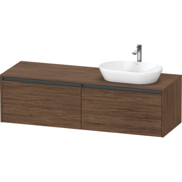 Duravit Ketho 2 wastafelonderbouwkast incl. consoleplaat met 2 laden voor waskom rechts 160x55x45.9cm met handgrepen antraciet donker noten mat K24889R21210000