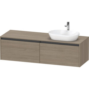 duravit ketho 2 wastafelonderbouwkast incl. consoleplaat met 2 laden voor waskom rechts 160x55x45.9cm met handgrepen antraciet eiken terra mat sw773022