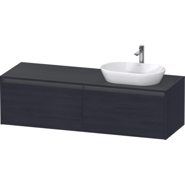 duravit ketho 2 wastafelonderbouwkast incl. consoleplaat met 2 laden voor waskom rechts 160x55x45.9cm met handgrepen antraciet eiken zwart mat sw772848