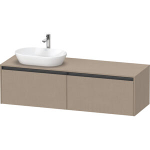 duravit ketho 2 wastafelonderbouwkast incl. consoleplaat met 2 laden voor waskom rechts 160x55x45.9cm met handgrepen antraciet linnen mat sw773153