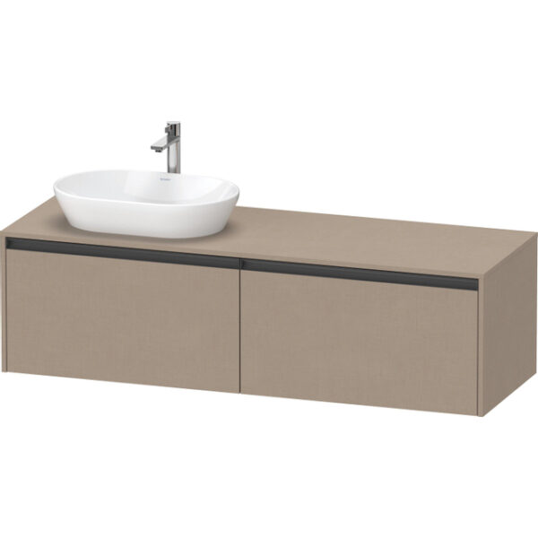 duravit ketho 2 wastafelonderbouwkast incl. consoleplaat met 2 laden voor waskom rechts 160x55x45.9cm met handgrepen antraciet linnen mat sw773153