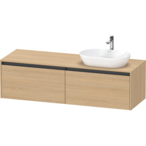 duravit ketho 2 wastafelonderbouwkast incl. consoleplaat met 2 laden voor waskom rechts 160x55x45.9cm met handgrepen antraciet natuur eiken mat sw772774