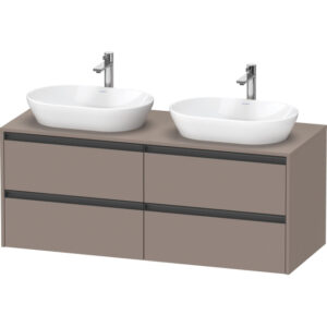 Duravit Ketho 2 wastafelonderbouwkast incl. consoleplaat met 4 laden voor dubbele waskommen 140x55x56.8cm met handgrepen antraciet basalt mat K24898B43430000