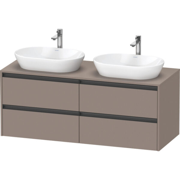 Duravit Ketho 2 wastafelonderbouwkast incl. consoleplaat met 4 laden voor dubbele waskommen 140x55x56.8cm met handgrepen antraciet basalt mat K24898B43430000