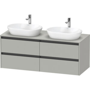 duravit ketho 2 wastafelonderbouwkast incl. consoleplaat met 4 laden voor dubbele waskommen 140x55x56.8cm met handgrepen antraciet betongrijs mat sw772754