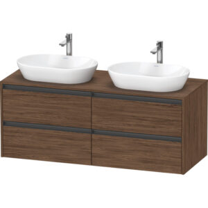 Duravit Ketho 2 wastafelonderbouwkast incl. consoleplaat met 4 laden voor dubbele waskommen 140x55x56.8cm met handgrepen antraciet donker noten mat K24898B21210000