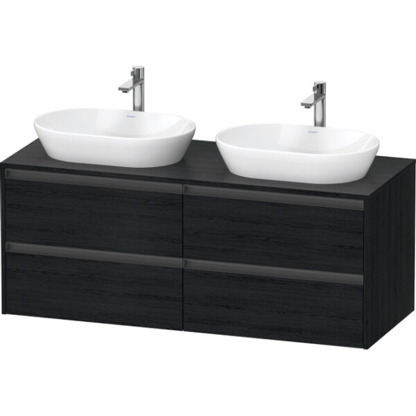 Duravit Ketho 2 wastafelonderbouwkast incl. consoleplaat met 4 laden voor dubbele waskommen 140x55x56.8cm met handgrepen antraciet eiken zwart mat K24898B16160000