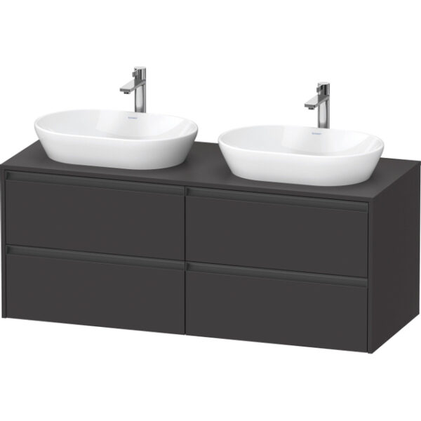 Duravit Ketho 2 wastafelonderbouwkast incl. consoleplaat met 4 laden voor dubbele waskommen 140x55x56.8cm met handgrepen antraciet grafiet supermat K24898B80800000