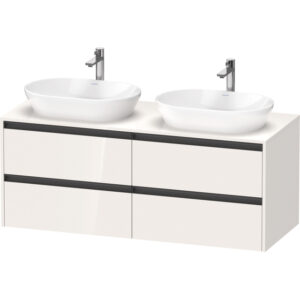 Duravit Ketho 2 wastafelonderbouwkast incl. consoleplaat met 4 laden voor dubbele waskommen 140x55x56.8cm met handgrepen antraciet hoogglans wit K24898B22220000