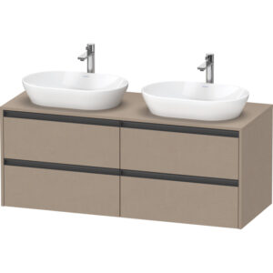 Duravit Ketho 2 wastafelonderbouwkast incl. consoleplaat met 4 laden voor dubbele waskommen 140x55x56.8cm met handgrepen antraciet Linnen mat K24898B75750000