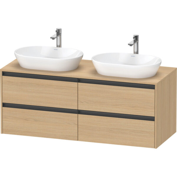 duravit ketho 2 wastafelonderbouwkast incl. consoleplaat met 4 laden voor dubbele waskommen 140x55x56.8cm met handgrepen antraciet natuur eiken mat sw772788