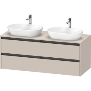 duravit ketho 2 wastafelonderbouwkast incl. consoleplaat met 4 laden voor dubbele waskommen 140x55x56.8cm met handgrepen antraciet taupe mat sw772807