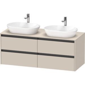 duravit ketho 2 wastafelonderbouwkast incl. consoleplaat met 4 laden voor dubbele waskommen 140x55x56.8cm met handgrepen antraciet taupe supermat sw773159