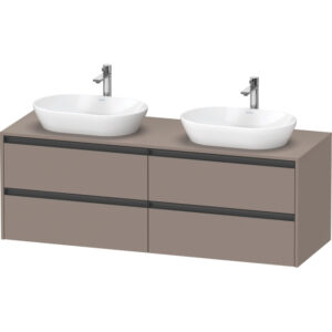 duravit ketho 2 wastafelonderbouwkast incl. consoleplaat met 4 laden voor dubbele waskommen 160x55x56.8cm met handgrepen antraciet basalt mat sw771779