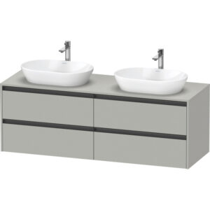 Duravit Ketho 2 wastafelonderbouwkast incl. consoleplaat met 4 laden voor dubbele waskommen 160x55x56.8cm met handgrepen antraciet betongrijs mat K24899B07070000