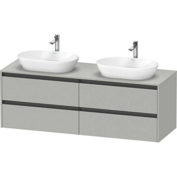 Duravit Ketho 2 wastafelonderbouwkast incl. consoleplaat met 4 laden voor dubbele waskommen 160x55x56.8cm met handgrepen antraciet betongrijs mat K24899B07070000