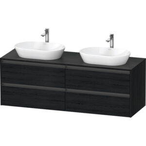 Duravit Ketho 2 wastafelonderbouwkast incl. consoleplaat met 4 laden voor dubbele waskommen 160x55x56.8cm met handgrepen antraciet eiken zwart mat K24899B16160000