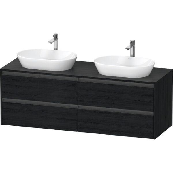 Duravit Ketho 2 wastafelonderbouwkast incl. consoleplaat met 4 laden voor dubbele waskommen 160x55x56.8cm met handgrepen antraciet eiken zwart mat K24899B16160000