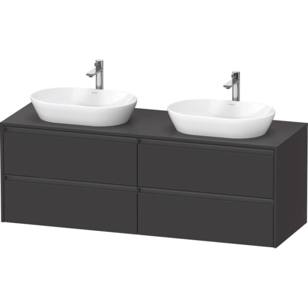 Duravit Ketho 2 wastafelonderbouwkast incl. consoleplaat met 4 laden voor dubbele waskommen 160x55x56.8cm met handgrepen antraciet grafiet supermat K24899B80800000